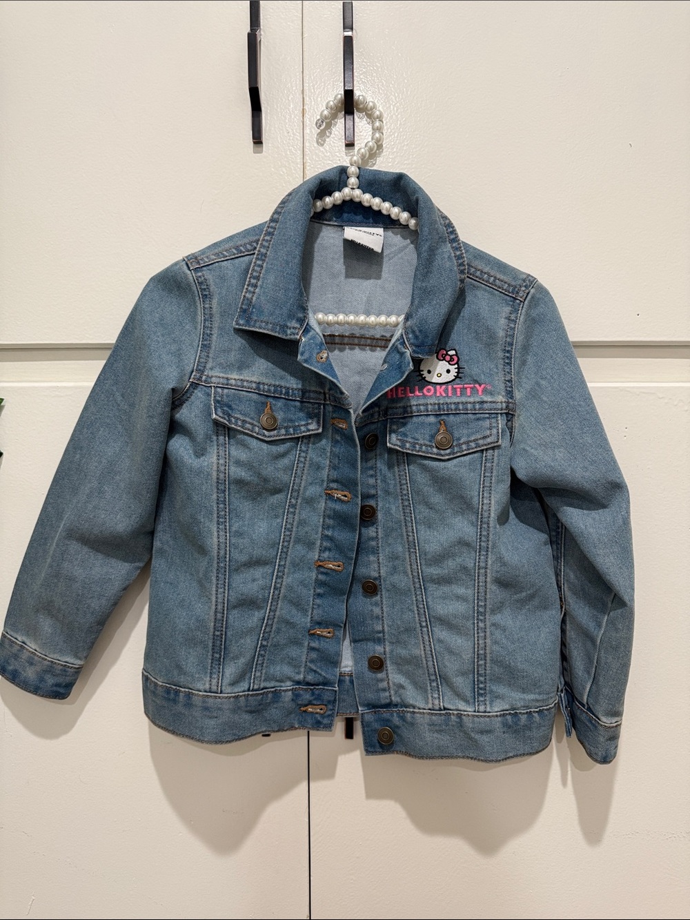 Hello Kitty Light Blue Denim Jacket with Pink Embroidered Logo